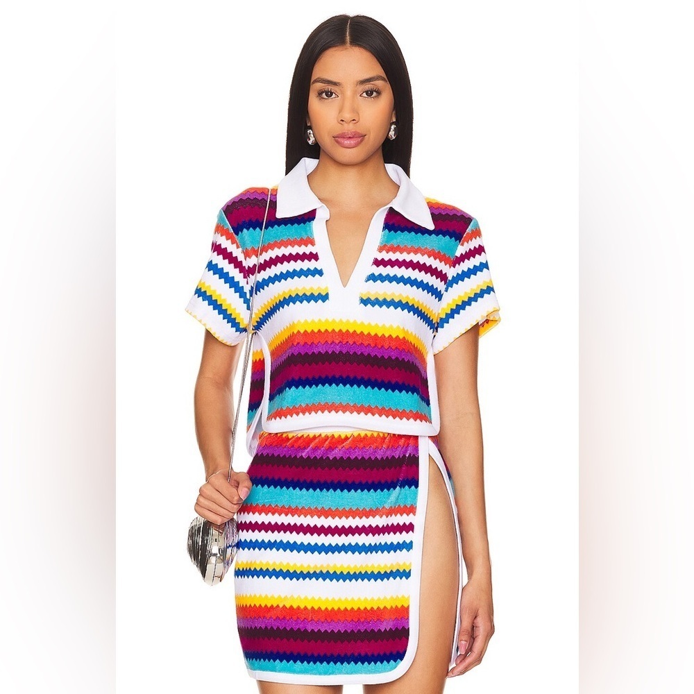 Missoni ZigZag Crop Shirt Top Small Multicolor Terry Towel Chevron IT38 White